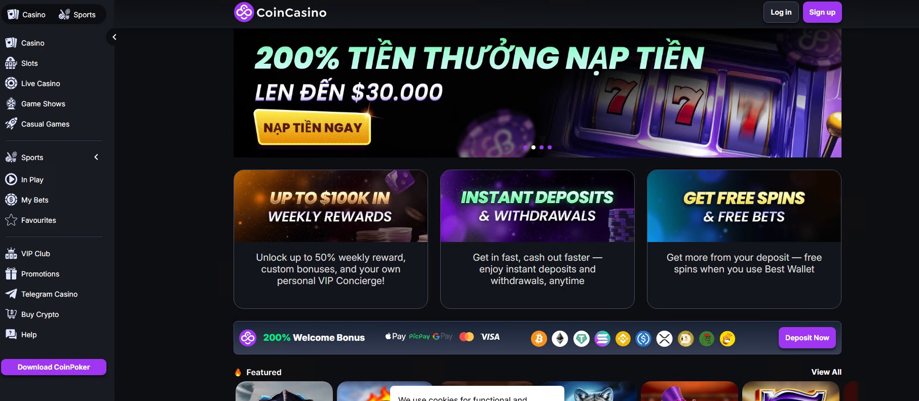 ภาพหน้าเว็บ CoinCasino TH สำหรับคริปโตคาสิโนและสปอร์ต