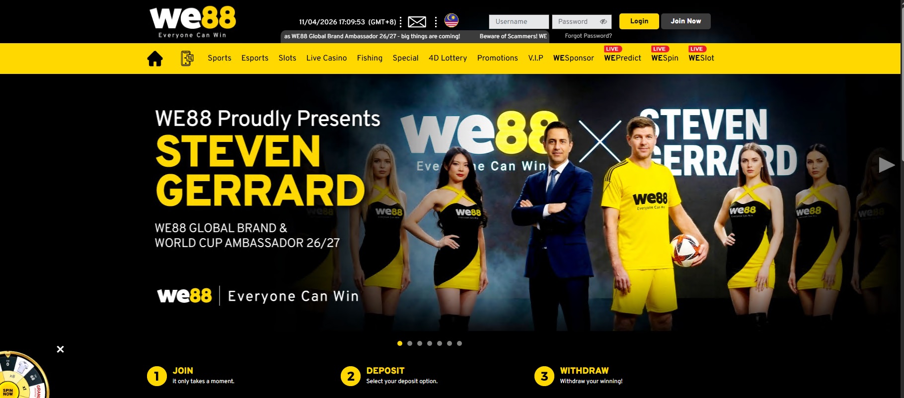 ภาพหน้าเว็บ We88 สำหรับคาสิโนออนไลน์และโปรโมชันสล็อต ในส่วนแนะนำแบรนด์
